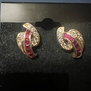 Gold-Tone red & Clear Crystal Ribbon Stud Earrings